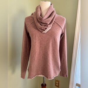 FP Beach S cotton boho cowl neck. 2 Tone; beige/pink. Raglan cut/exposed seams